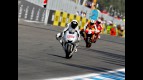 Lorenzo riding ahead of Pedrosa and Stoner in Estoril
