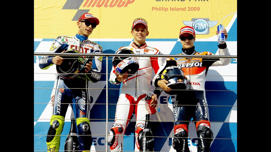 Rossi, Stoner and Pedrosa on the podium at Phillip Island