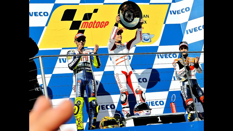 Rossi, Stoner and Pedrosa on the podium at Phillip Island