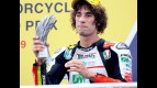 Marco Simoncelli on the podium at Sepang