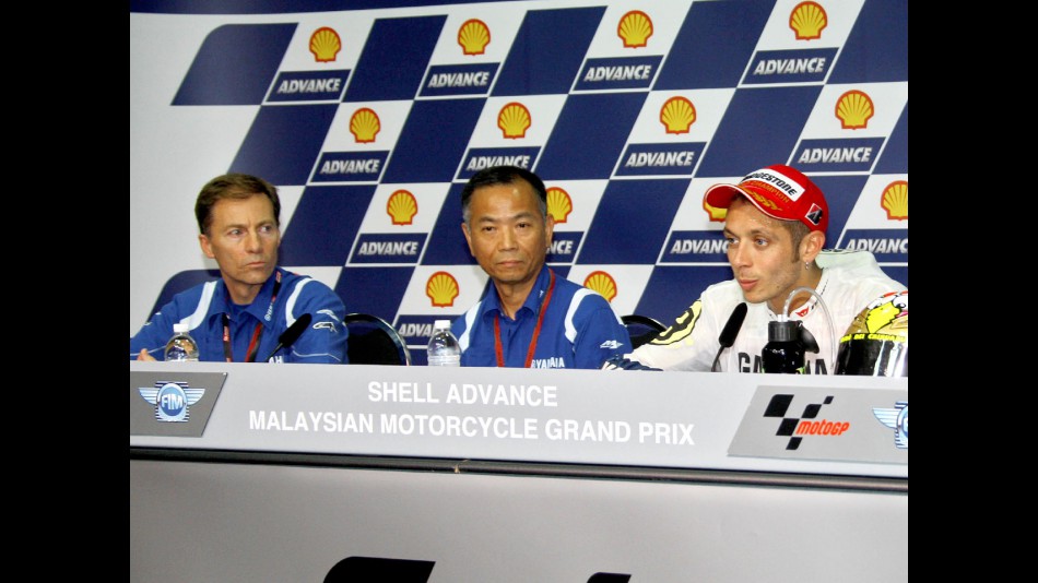 Lin Jarvis, Masao Furusawa and Valentino Rossi in the press conference after MotoGP race in Sepang