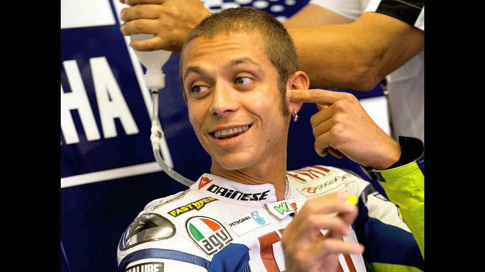Valentino Rossi in the Fiat Yamaha garage