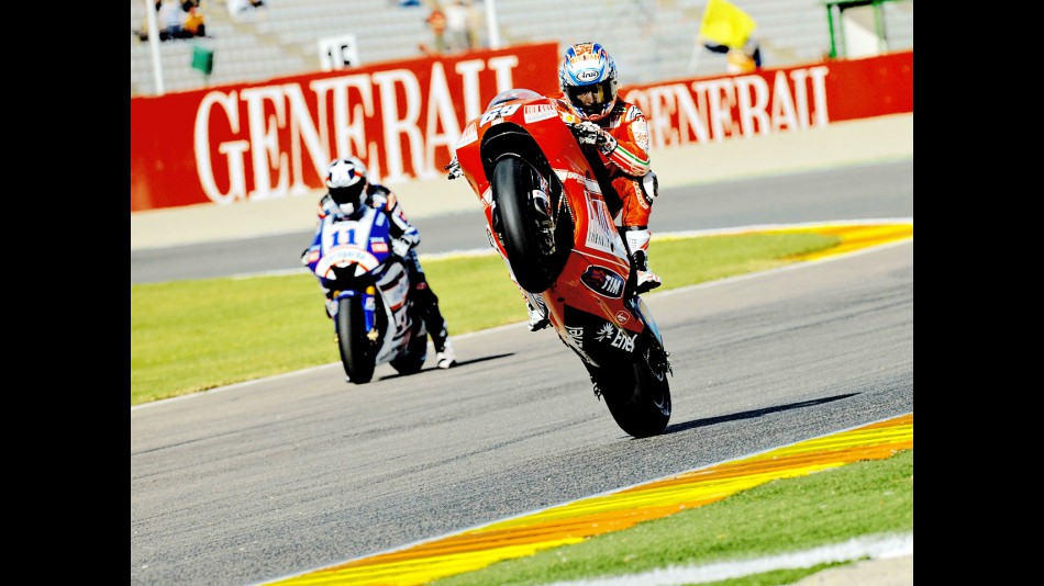 Nicky Hayden Pulls off a wheelie in Valencia