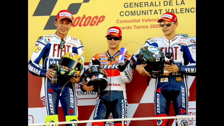 Rossi, Pedrosa and Lorenzo on the podium in Valencia