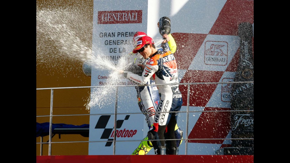 Pedrosa and Rossi celebrate podium in Valencia