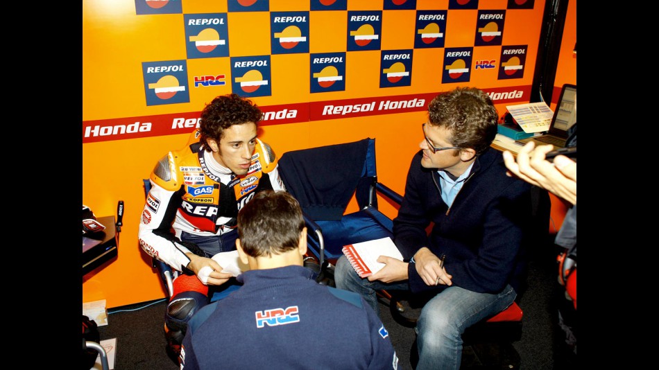 Andrea Dovizioso in the Repsol Honda garage at the Valencia Post GP Test