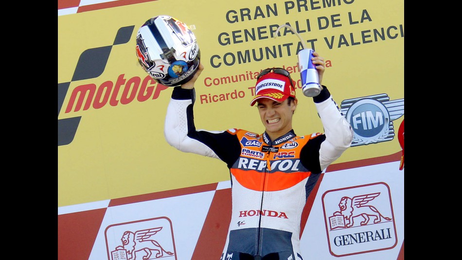Dani Pedrosa on the podium in Valencia