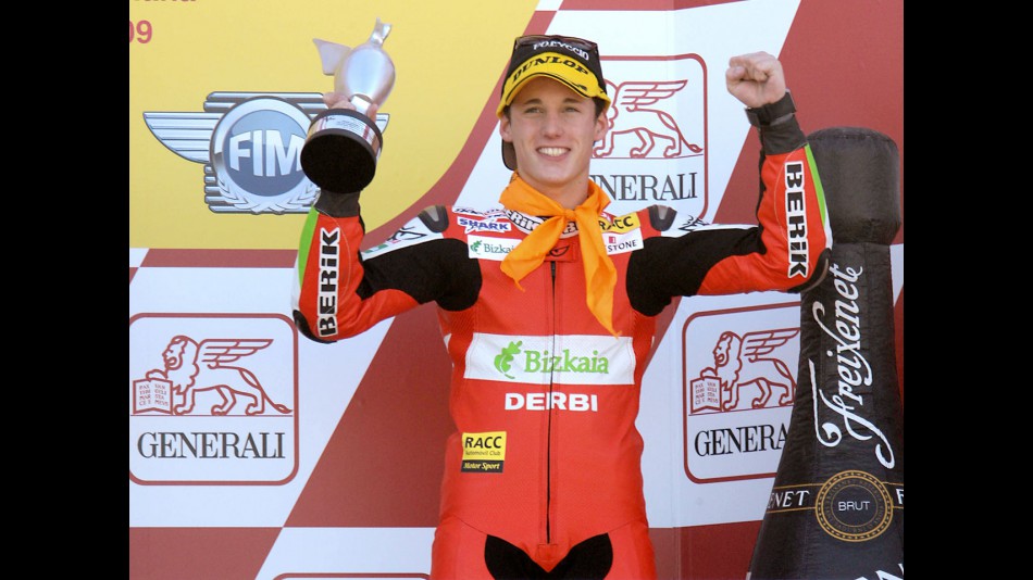 Pol Espargaró on the podium at Valencia