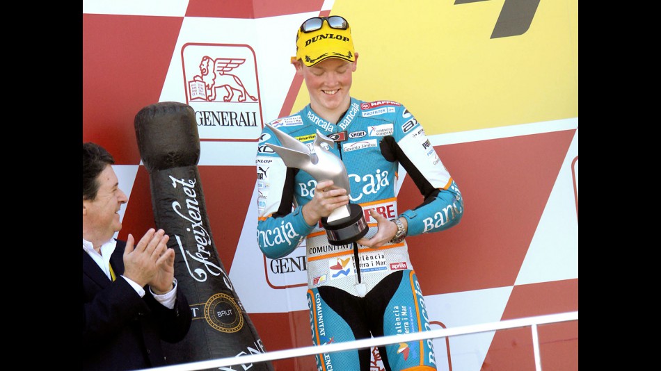Bradley Smith on the podium at Valencia