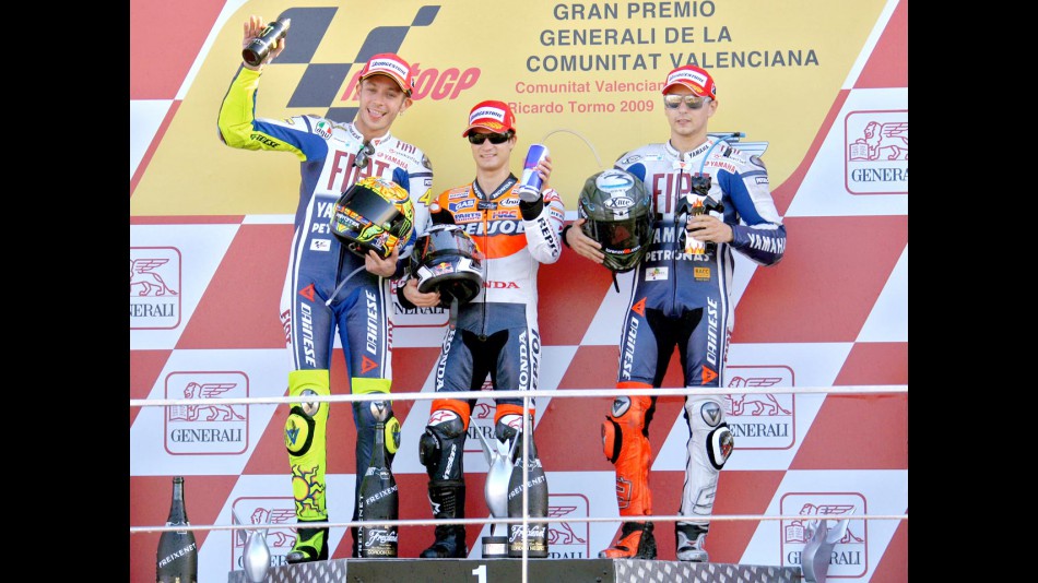 Rossi, Pedrosa and Lorenzo on the podium in Valencia