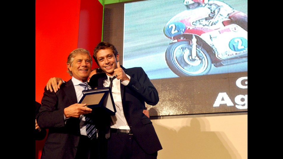 MotoGP Legend Giacomo Agostini and MotoGP World Champion Valentino Rossi at the Villa Madama