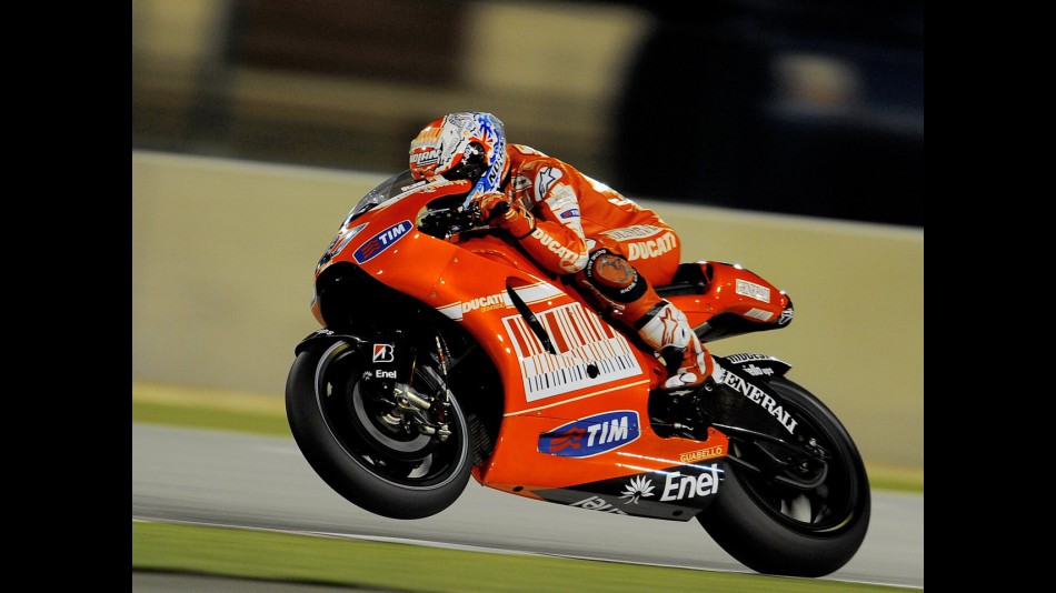 Casey Stoner in action at the Qatar test