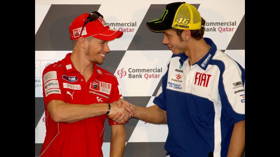 Stoner and Rossi at the Commercialbank Gran Prix of Qatar  Press Conference