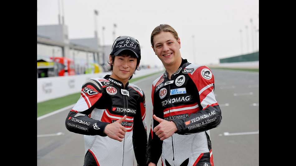 Technomag CIP riders Dominique Aegerter and Shoya Tomizawa at the Losail Circuit
