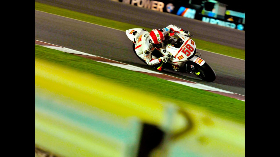 Marco Simoncelli in action in Qatar