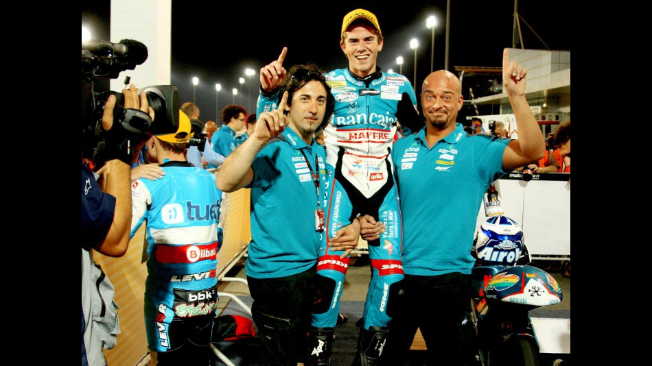 Nico Terol celebrating GP win in Qatar