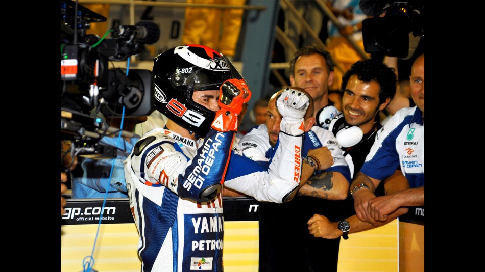 Jorge Lorenzo at the Parc Fermé after the race in Qatar