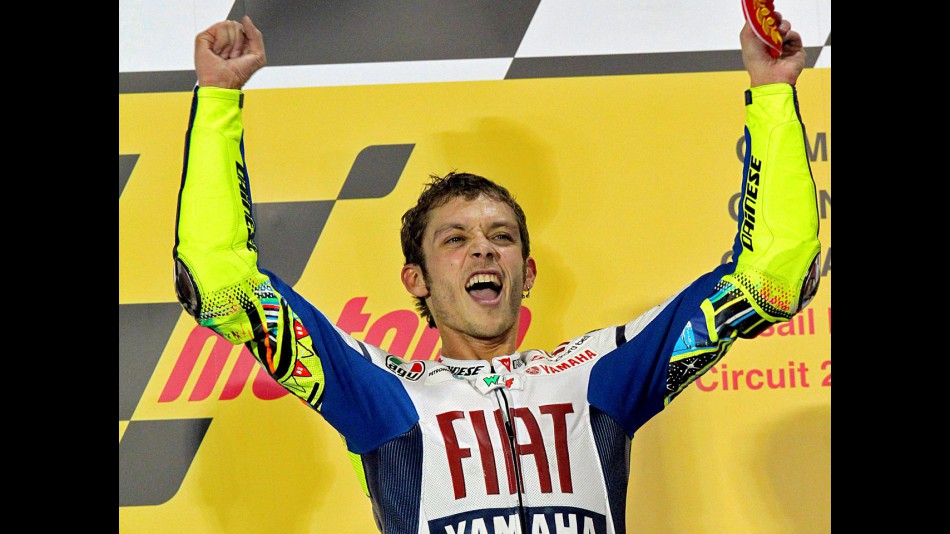 Valentino Rossi on the podium at Qatar
