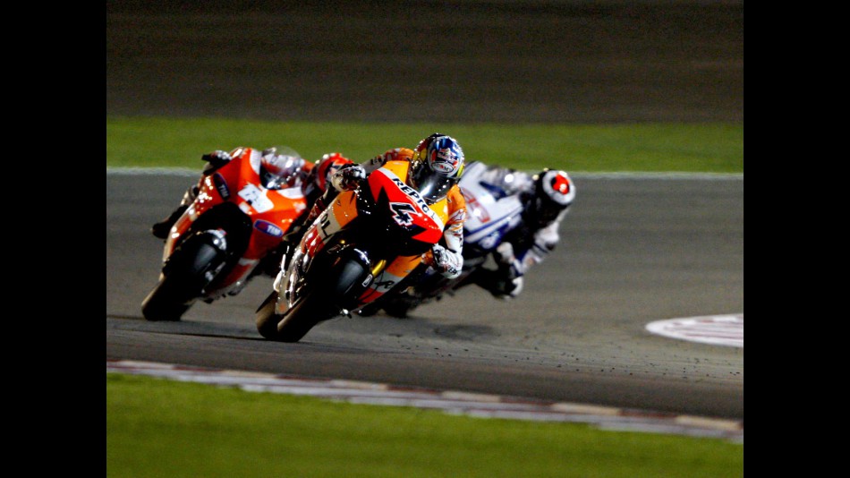 Dovizioso riding ahead of Hayden and Lorenzo