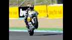 Hiroshi Aoyama pulls off a wheelie after the QP in Jerez