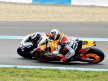 Lorenzo and Pedrosa riding head to head during the race in Jerez