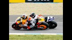 Lorenzo and Pedrosa riding head to head during the race in Jerez
