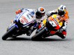 Lorenzo and Pedrosa riding head to head during the race in Jerez