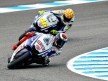 Lorenzo riding ahead of Rossi in Jerez