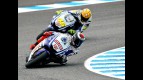 Lorenzo riding ahead of Rossi in Jerez