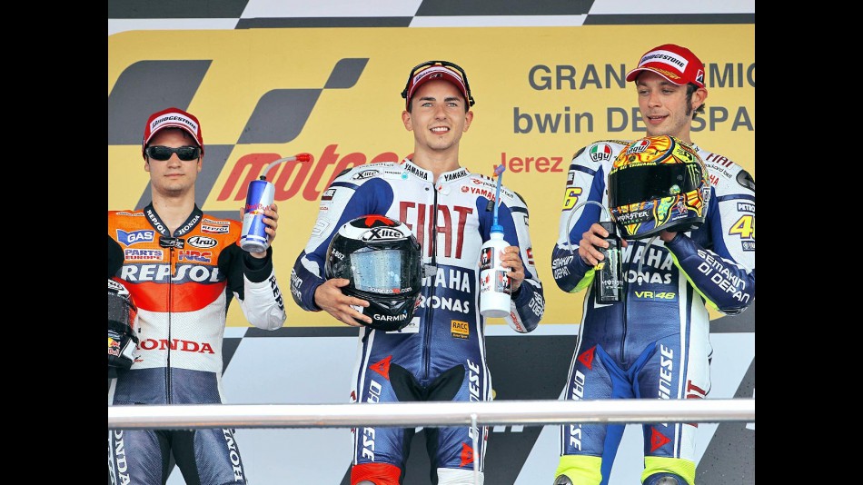 Pedrosa, Lorenzo and Rossi on the podium in Jerez