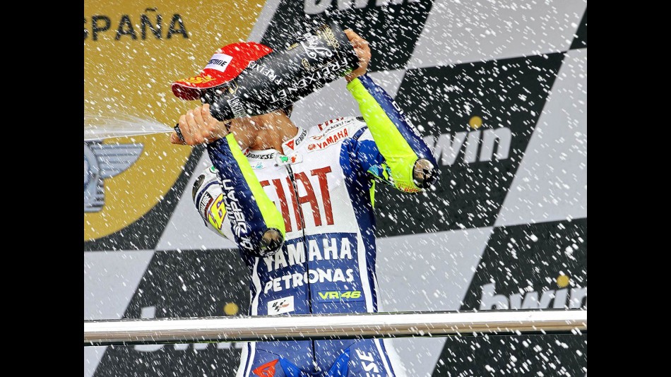 Valentino Rossi on the podium in Jerez