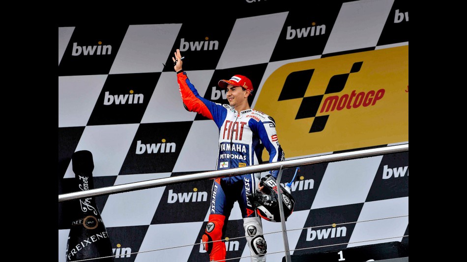 Jorge Lorenzo on the podium in Jerez