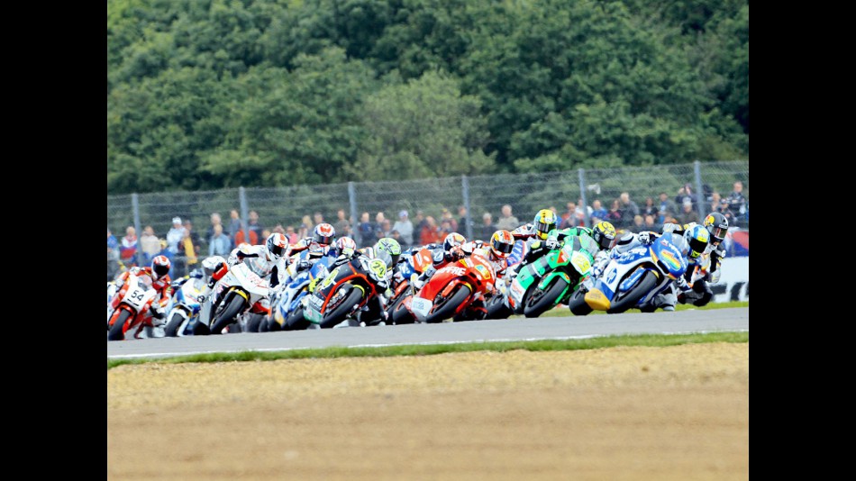 Moto2 group in action at Silverstone