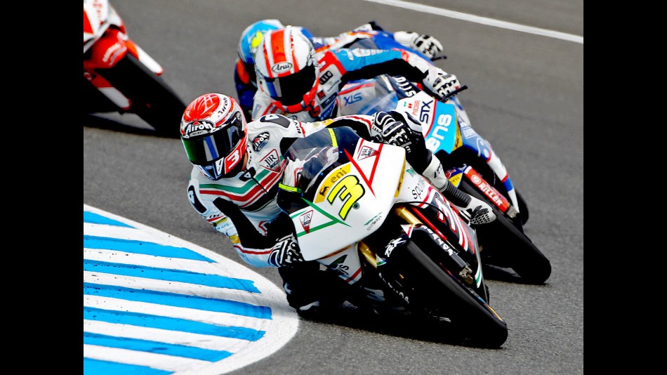 Simone Corsi riding ahead of Moto2 Group in Jerez