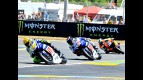 Rossi, Lorenzo and Pedrosa action shot in Le Mans
