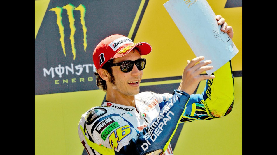 Valentino Rossi on the podium in Le Mans