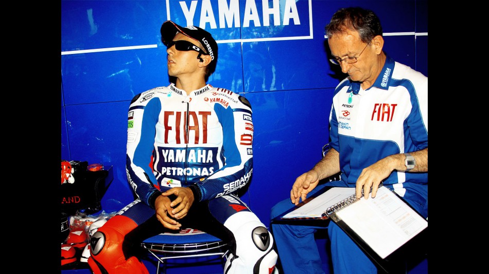 Jorge Lorenzo in the Fiat Yamaha garage