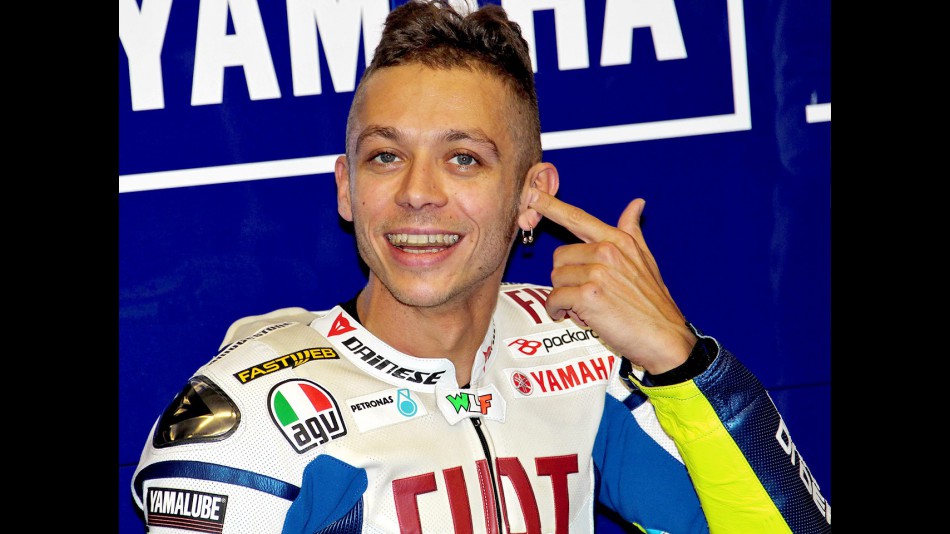 Valentino Rossi in the Fiat Yamaha garage