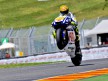 Valentino Rossi pulls off a wheelie at the FP1 in Mugello