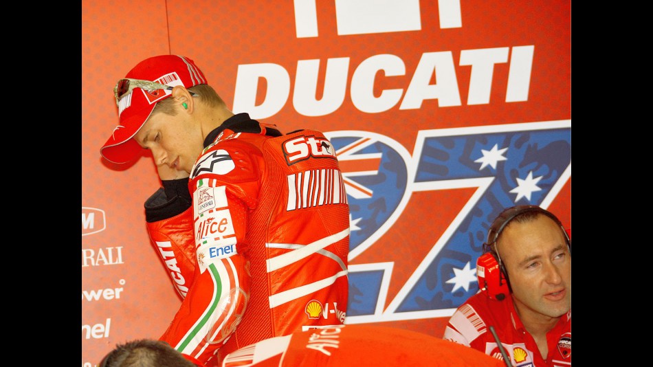 Casey Stoner in the Ducati Marlboro garage