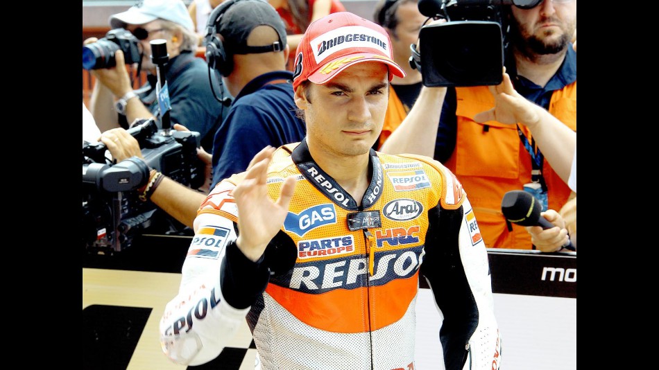 Dani Pedrosa at the parc fermé after QP in Mugello