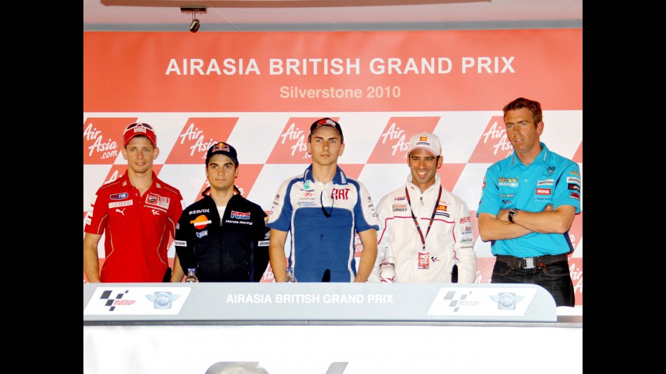 Stoner, Pedrosa, Lorenzo, Melandri and Denning at the AirAsia British GP press conference