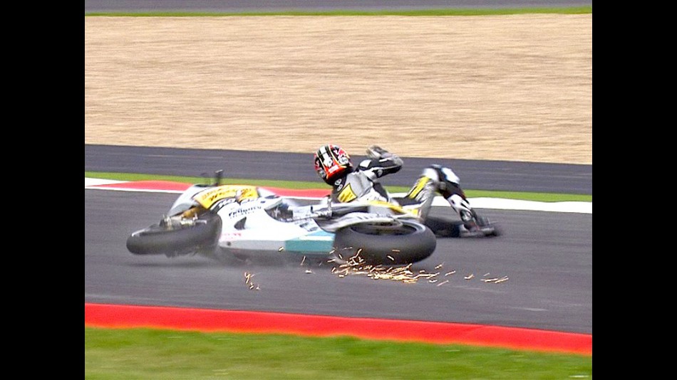 Hiroshi Aoyama crashes during Warm Up at Silverstone