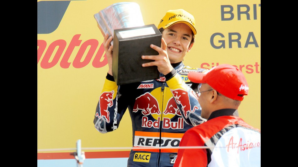 Marc Marquez on the podium at Silverstone