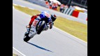 Jorge Lorenzo pulls off a wheelie at the Catalunya Circuit