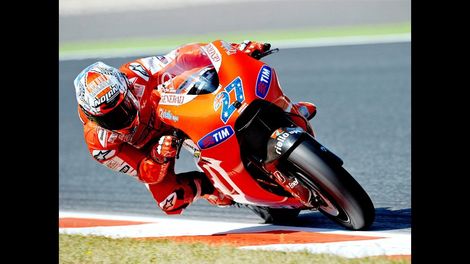 Casey Stoner in action at the Catalunya Circuit