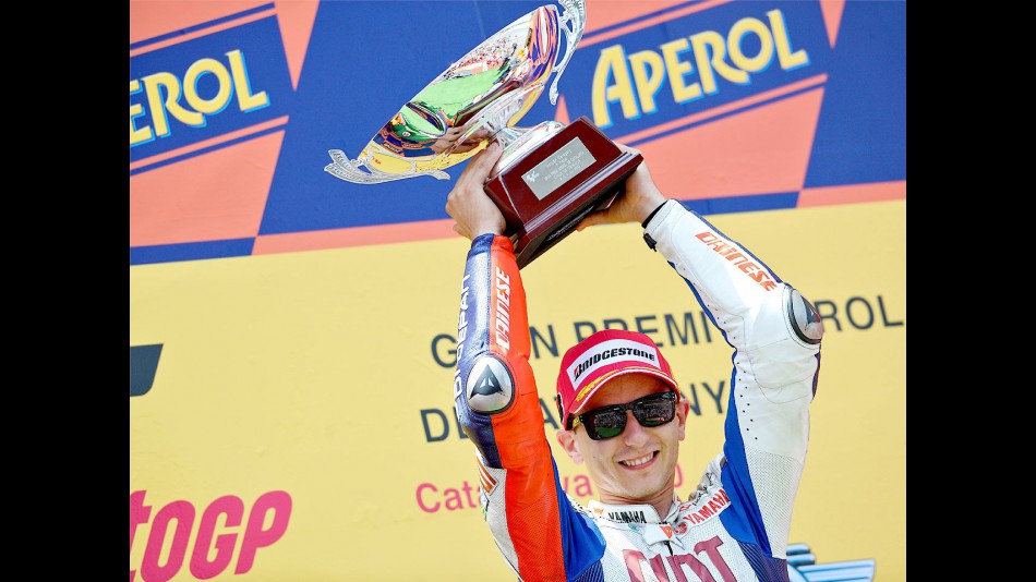Jorge Lorenzo on the podium at the Catalunya Circuit