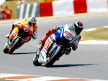Lorenzo riding ahead of Dovizioso at the Catalunya Circuit