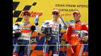 Pedrosa. Lorenzo and Stoner on the podium at the Catalunya Circuit