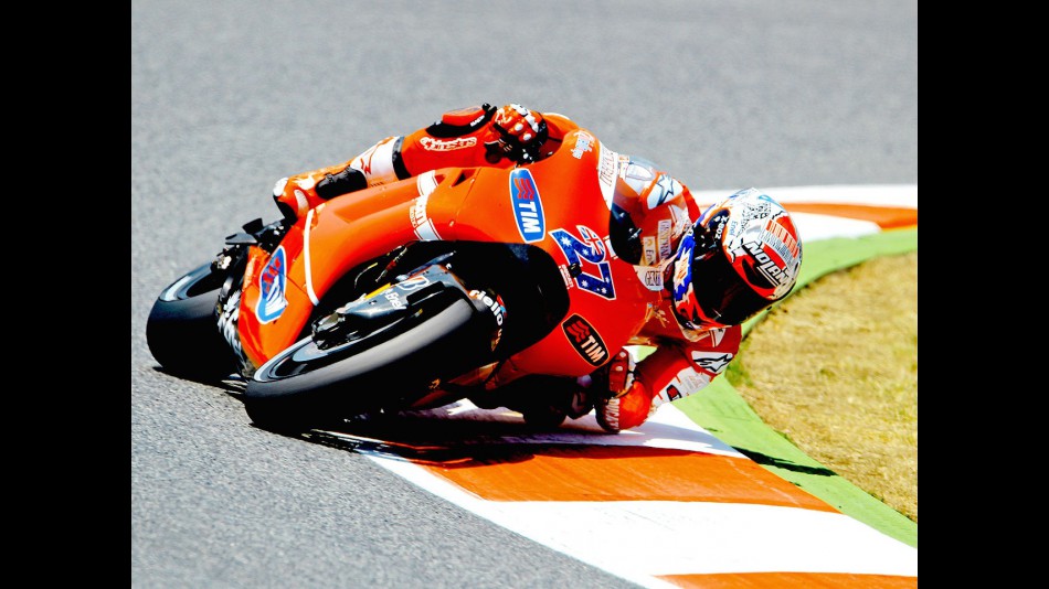 Casey Stoner in action at the Catalunya Circuit